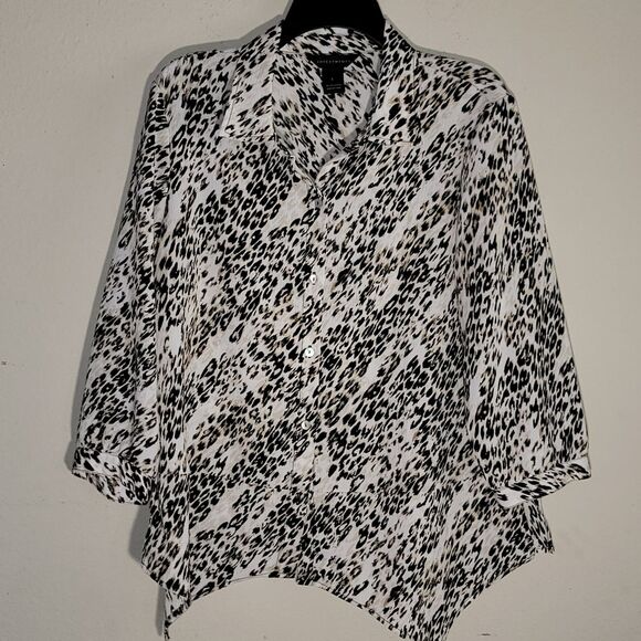 Investments Womens Size L Button Down Animal Print Top 3/4 Long Sleeve - Picture 5 of 14